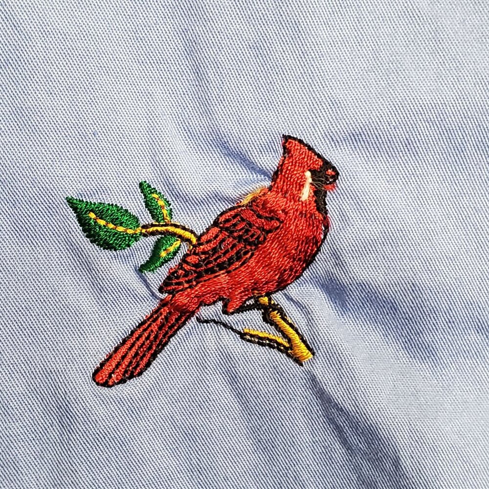 Casey Coleman L Shirt Embroidered Cardinal Bird Long Sleeve 100% Cotton Casual - Picture 9 of 11